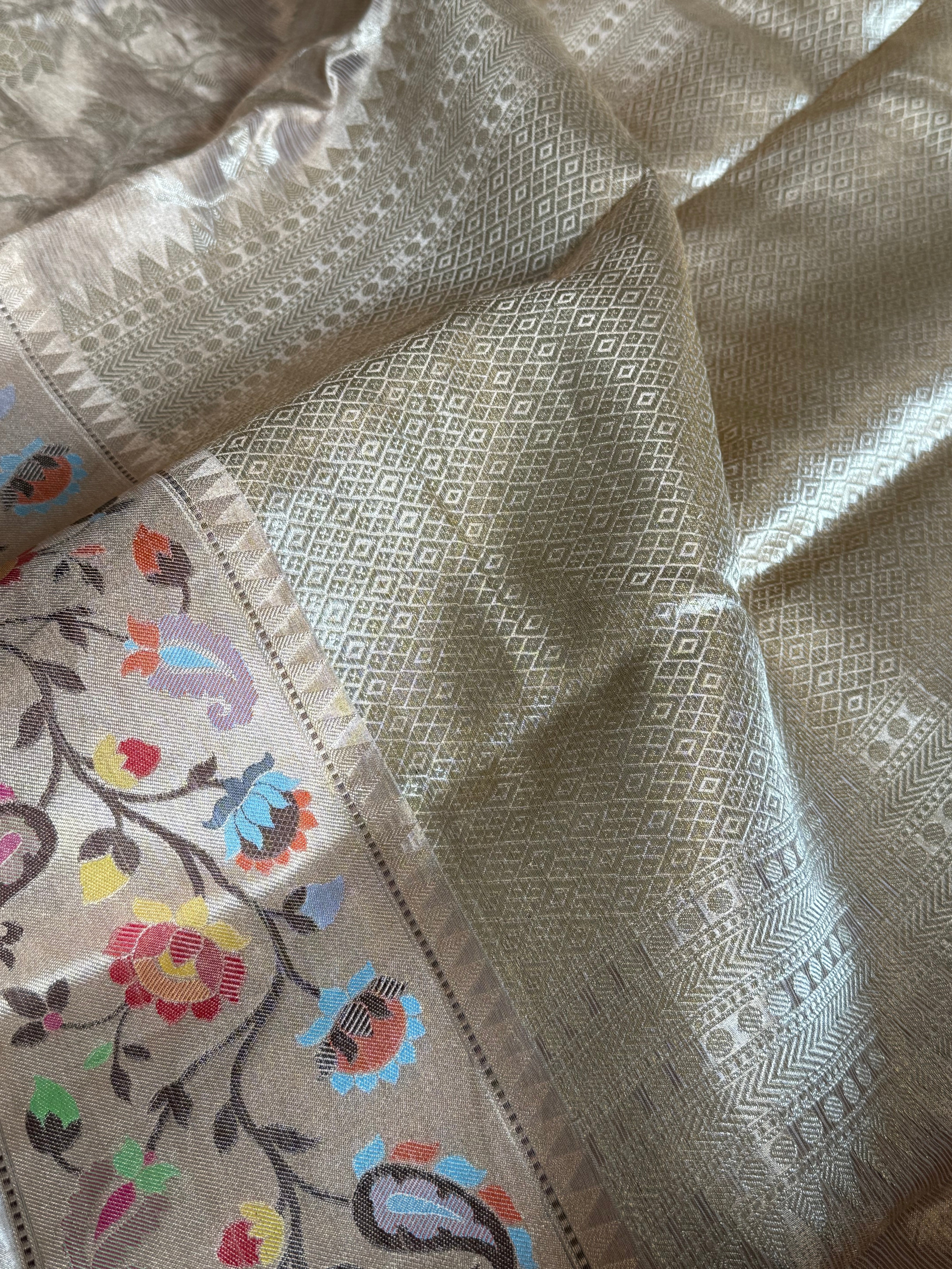 Paithani border kanjivaram banarasi tissue silk meenekari kadhwa saree