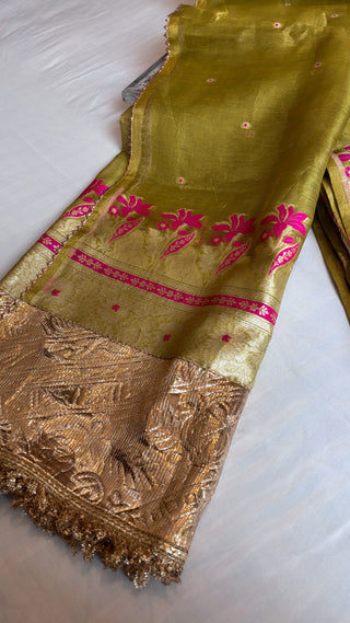 Mehendi green linen tissue silk suit set