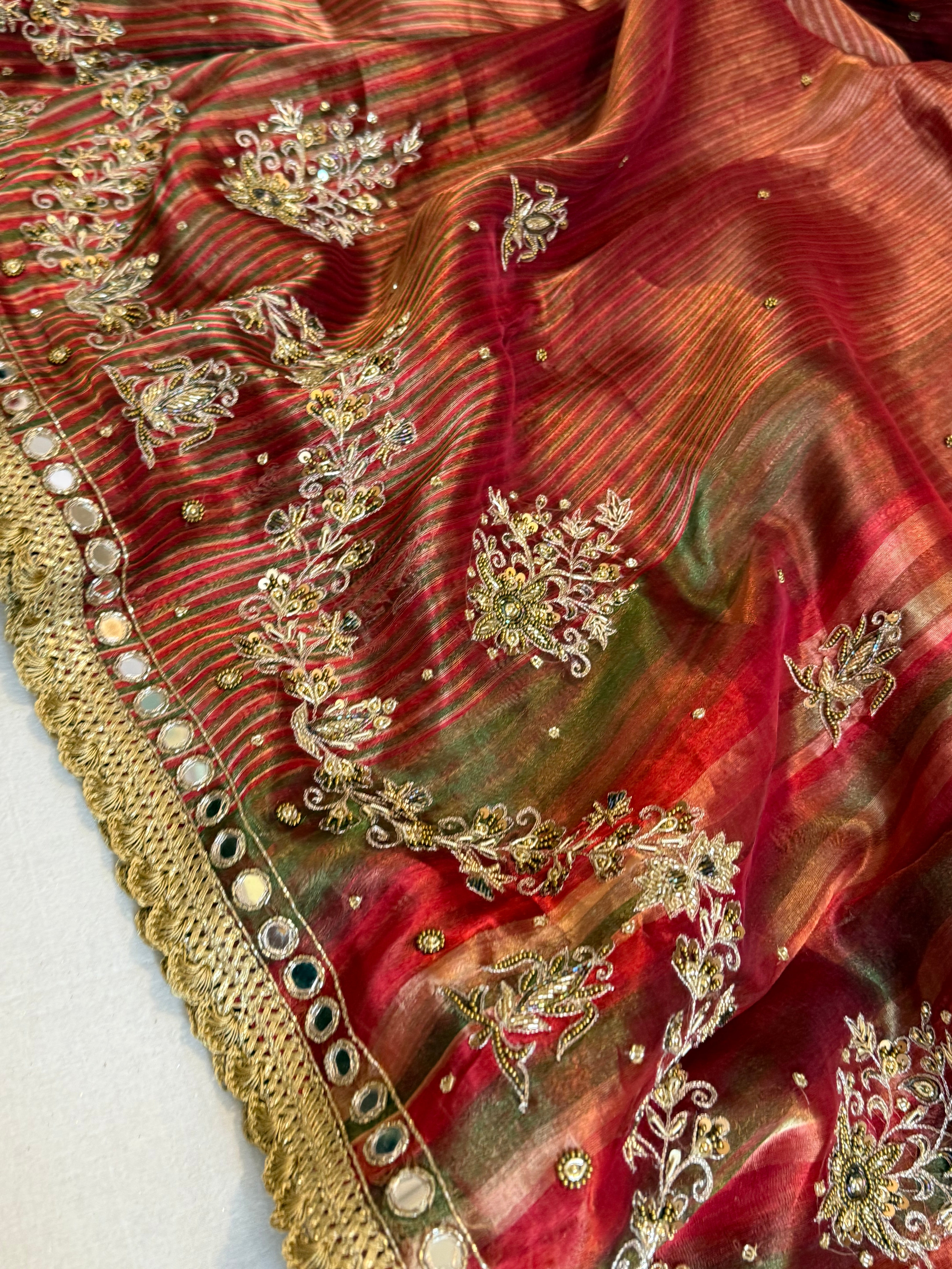 Hathi , ghoda aur palki wali saree - Husn tissue silk hand embroidered kadhwa saree