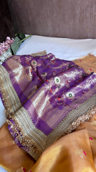 Heeramandi golden-purple contrast tissue silk meenakari suit set