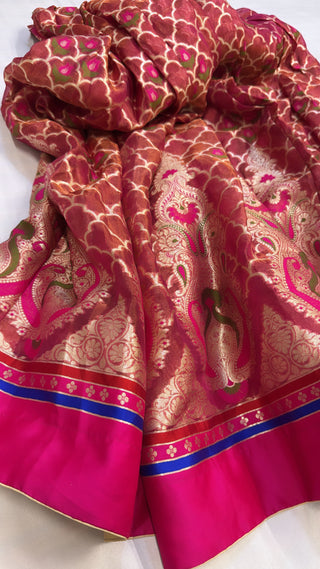 “Kali wala lehenga” — Rani pink semi stitched pure banarasi kali wala lehenga set