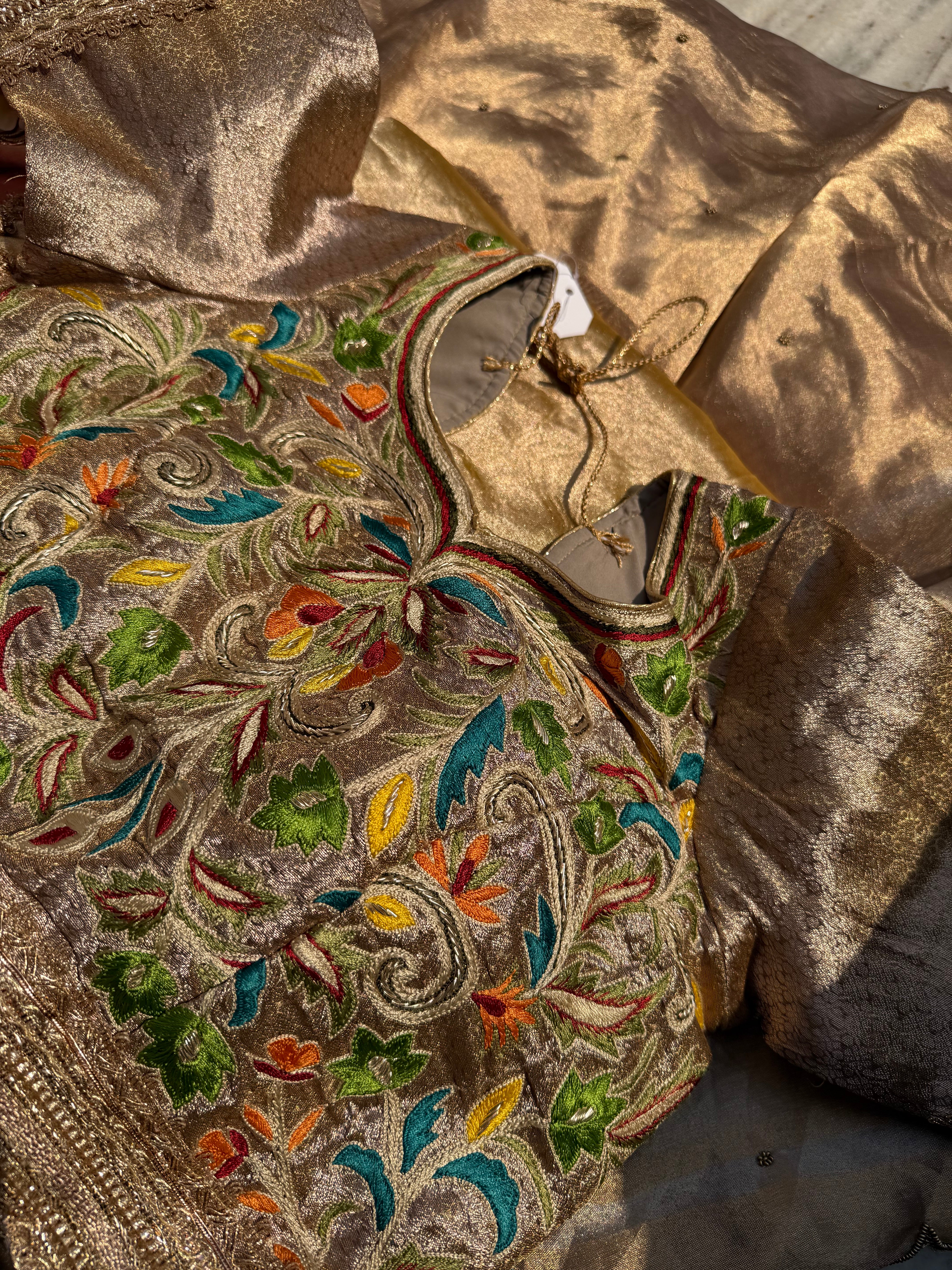 Parsi gara hand embroidered tissue free size blouse piece