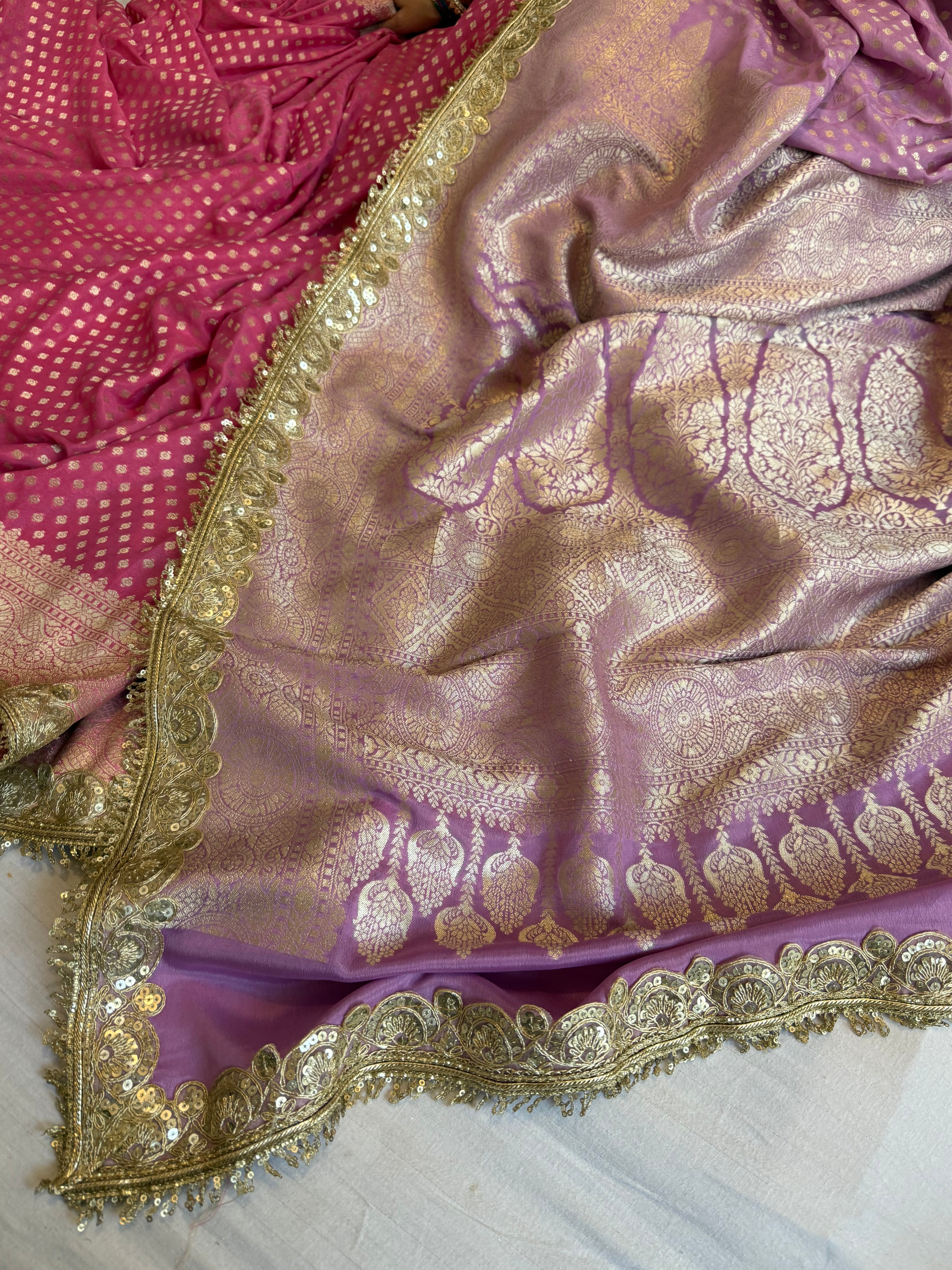 Paro banarasi chiffon gorgette banarasi kadhwa buti saree