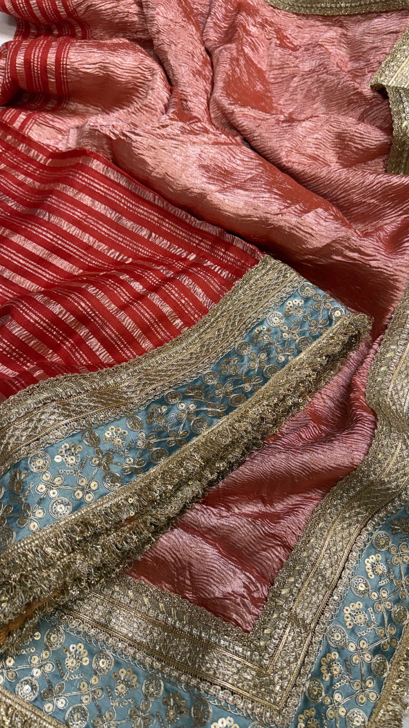 Moonga crushed tissue silk red saree