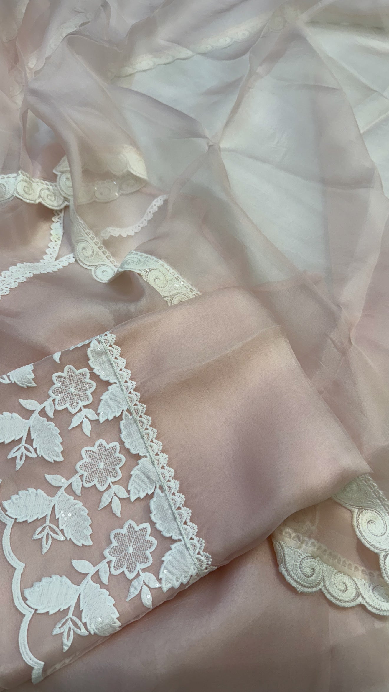 Rose pink kora silk lacework kadhwa suit set