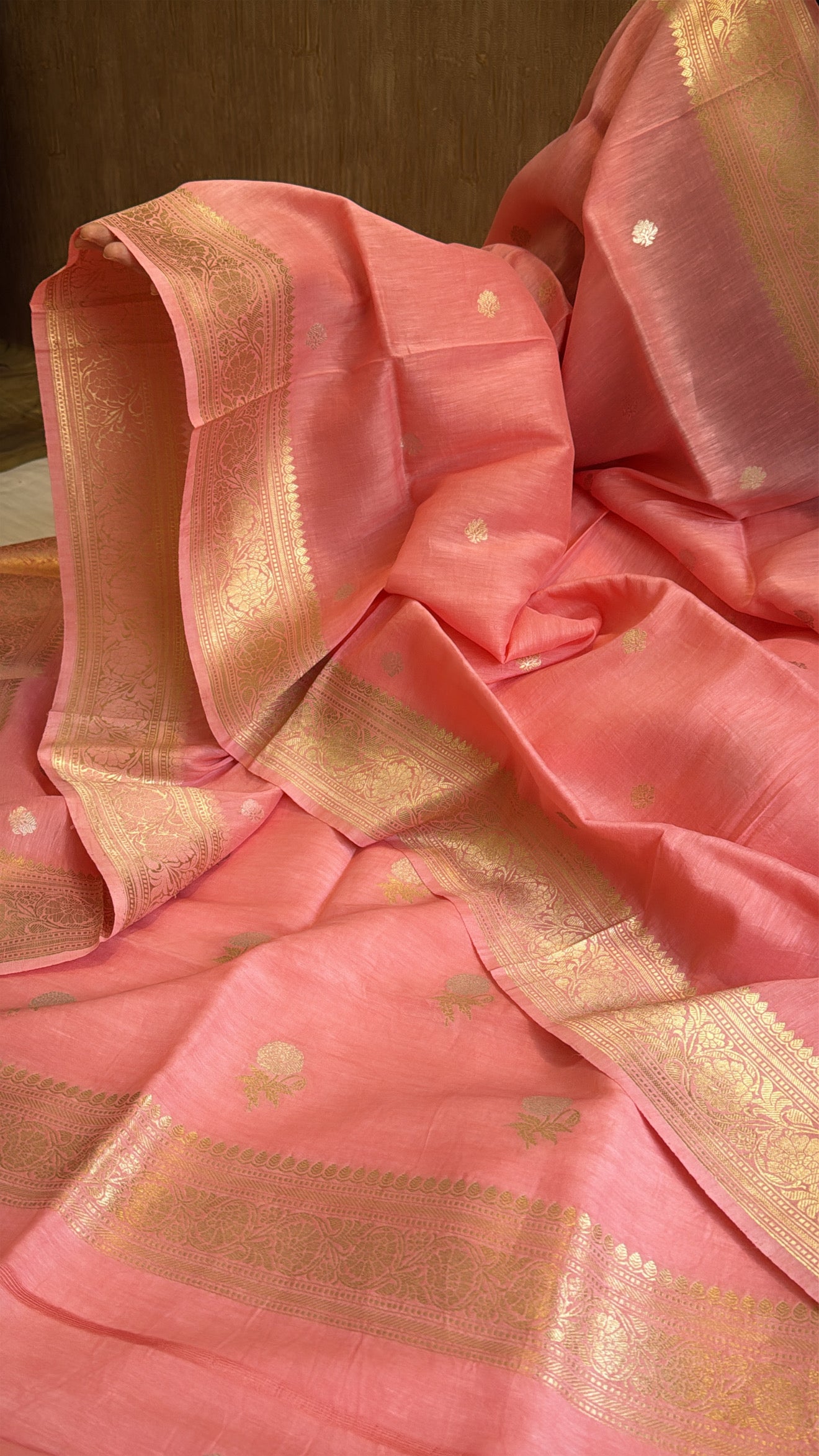 Blush peach linen gorgette kadhwa suit set