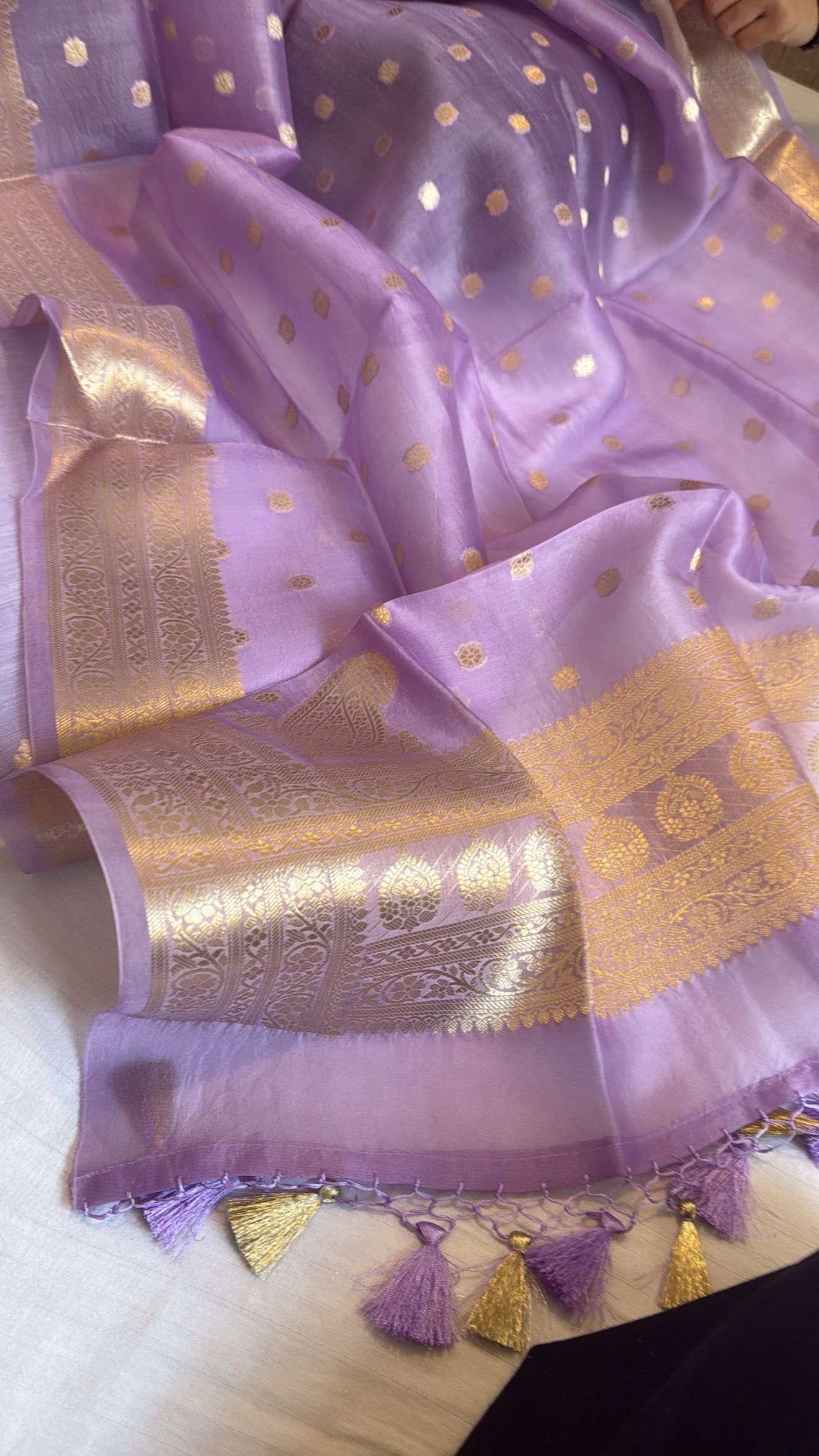 Dusty mouve linen gorgette kurta paired with kora silk kadhwa duppata set