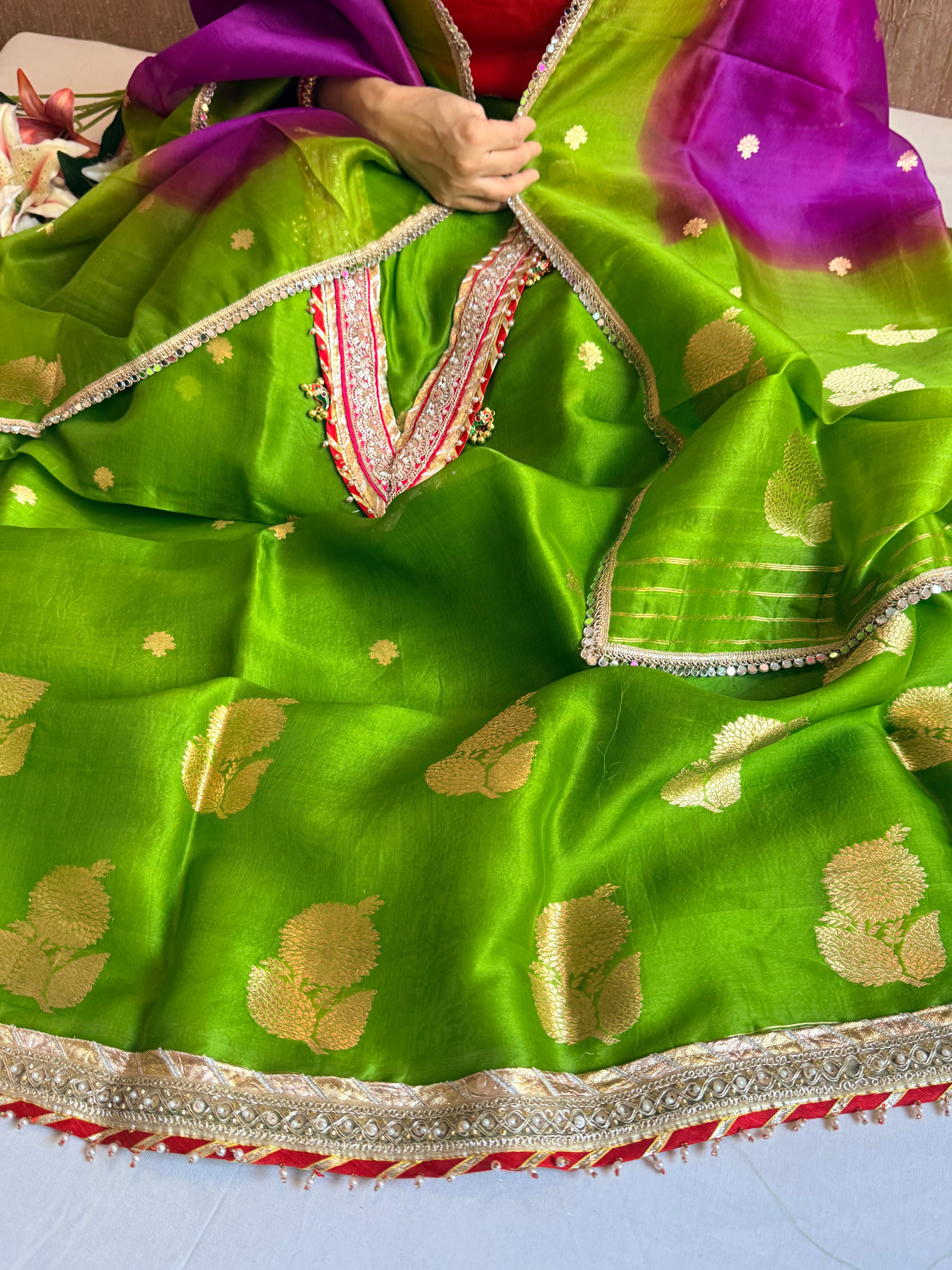 Punjabi kudi edit - Banarasi kora silk ghungroo and gotapatti suit sets