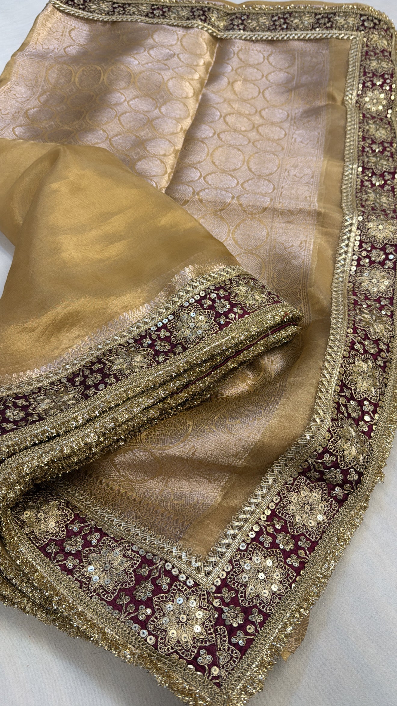 Butter gold maharani tissue silk kadhwa gotapatti saree