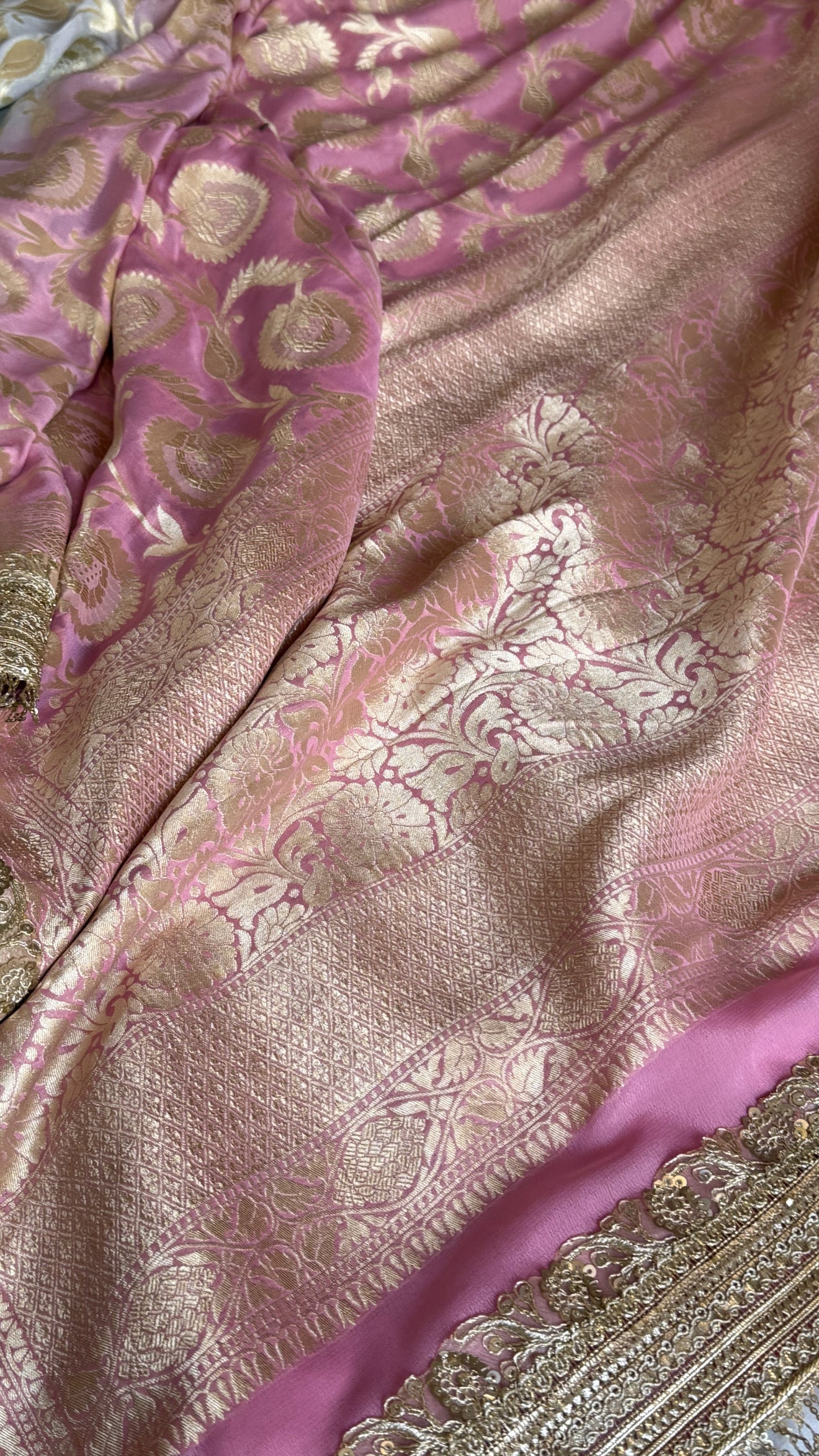 Gayatri devi inspired banarasi chiffon gorgette shaded kadhwa jaal sarees
