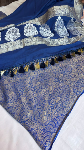 Royal blue moonga brocade silk suit set