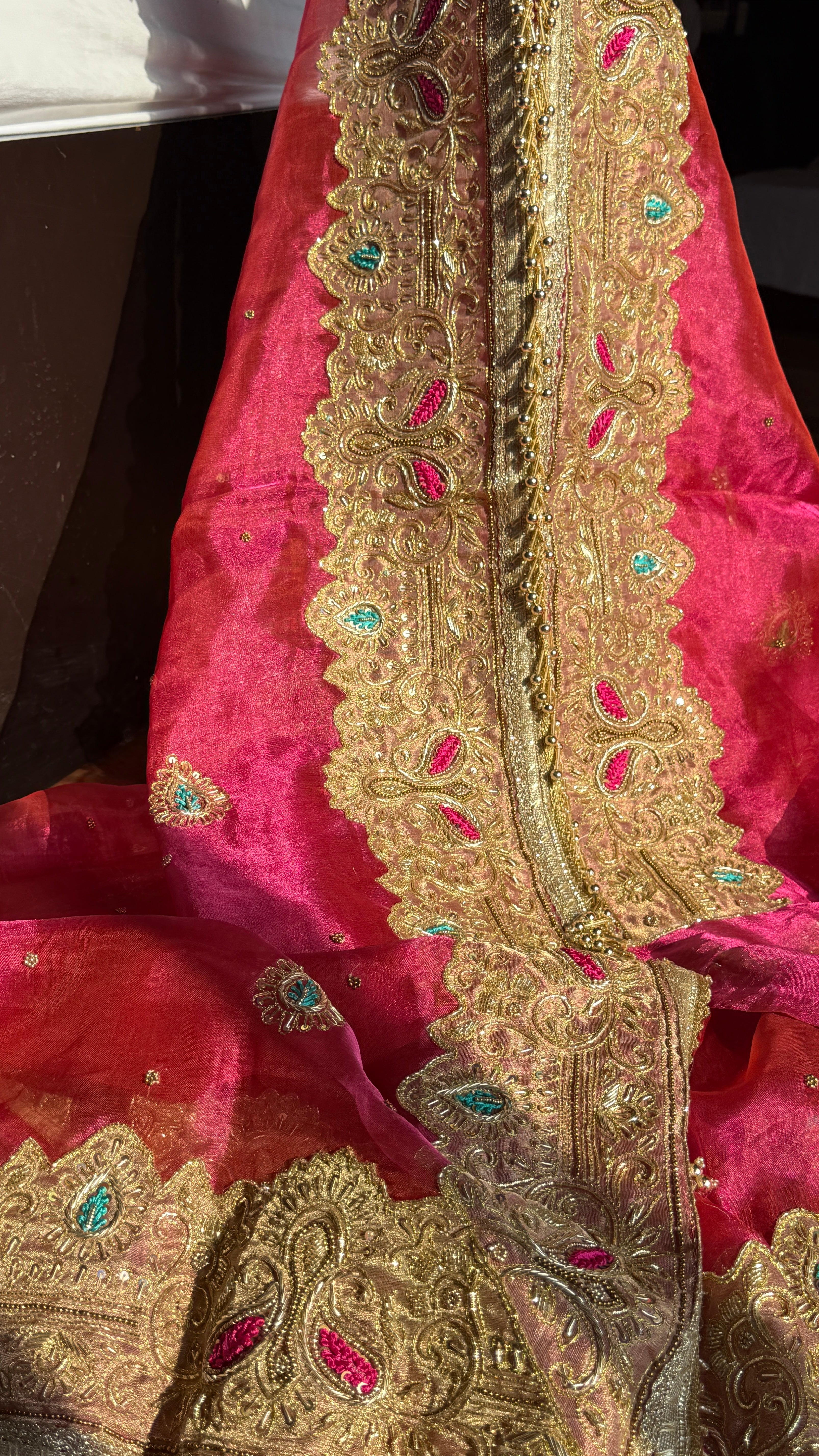 Golden banarasi zardozi heavy hand embroidered meenakari saree