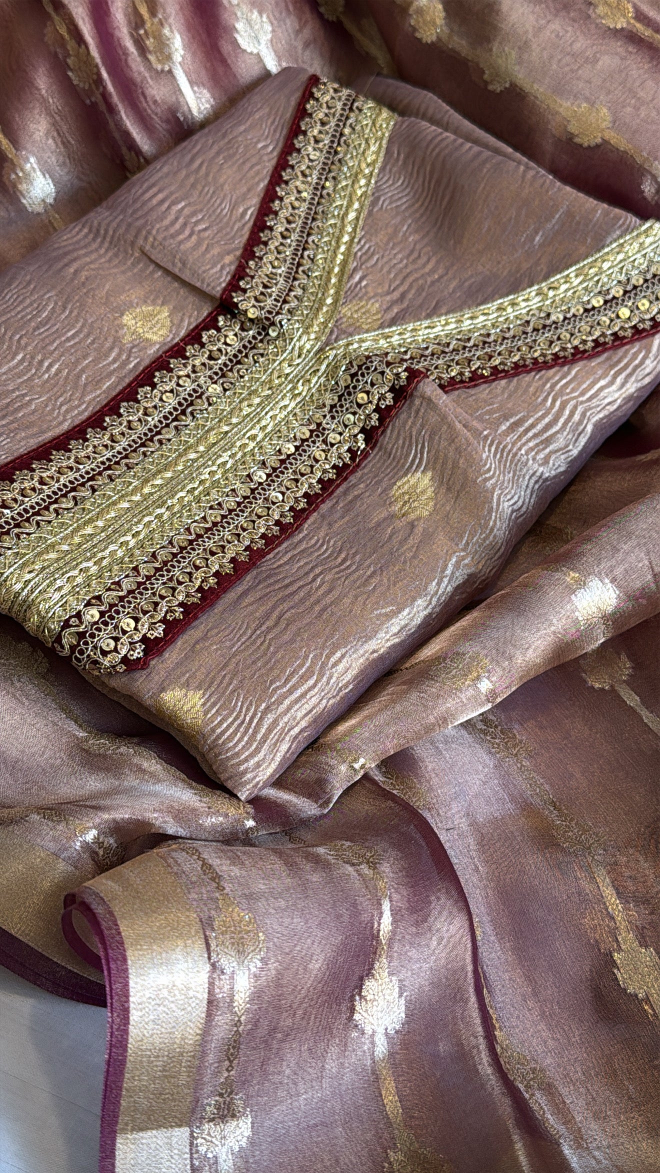 Lavender crushed tissue silk kadhwa suit set