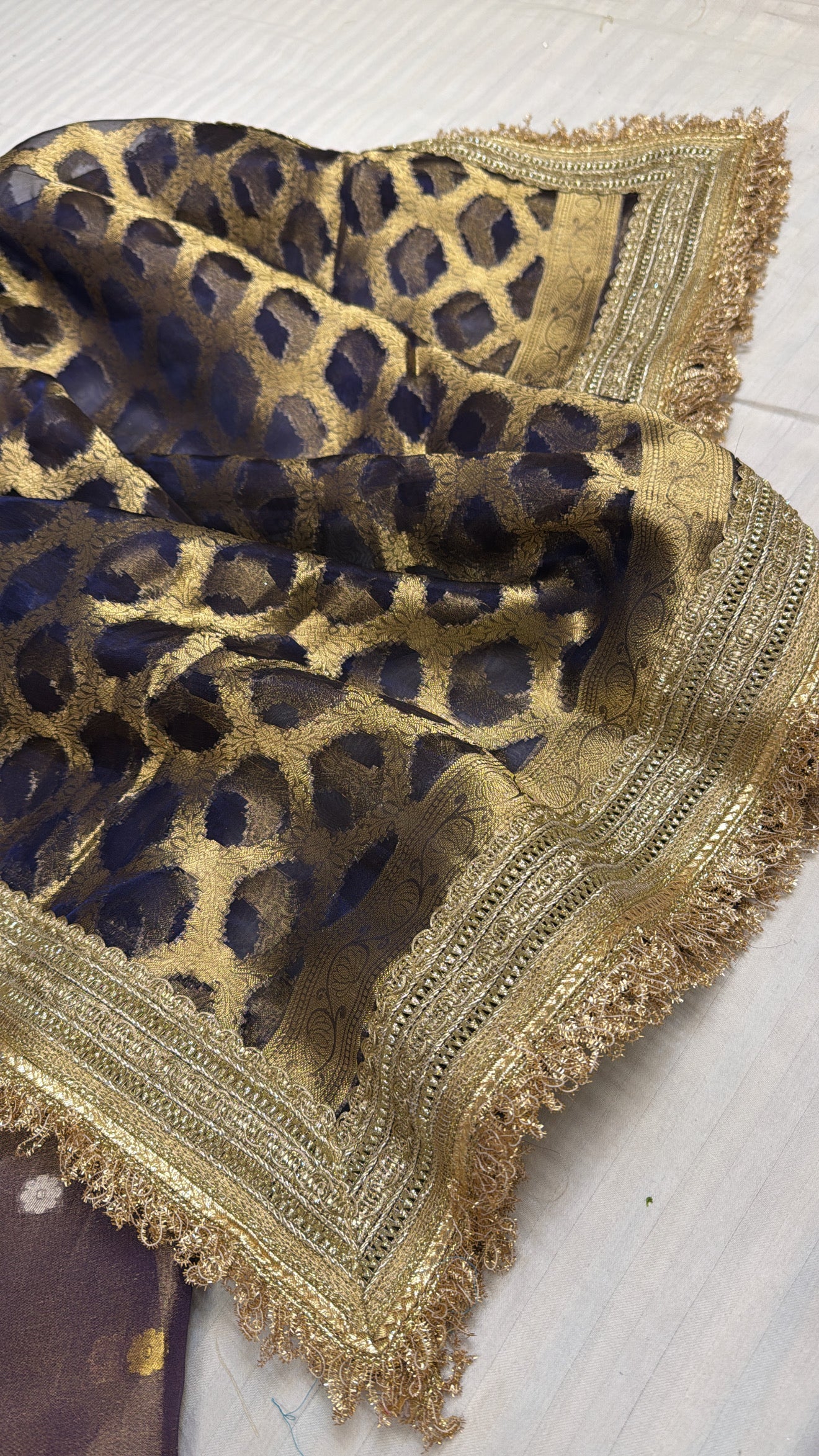 Shagun ke suits - Royal midnight blue tissue silk kadhwa suit sets with gotapatti work