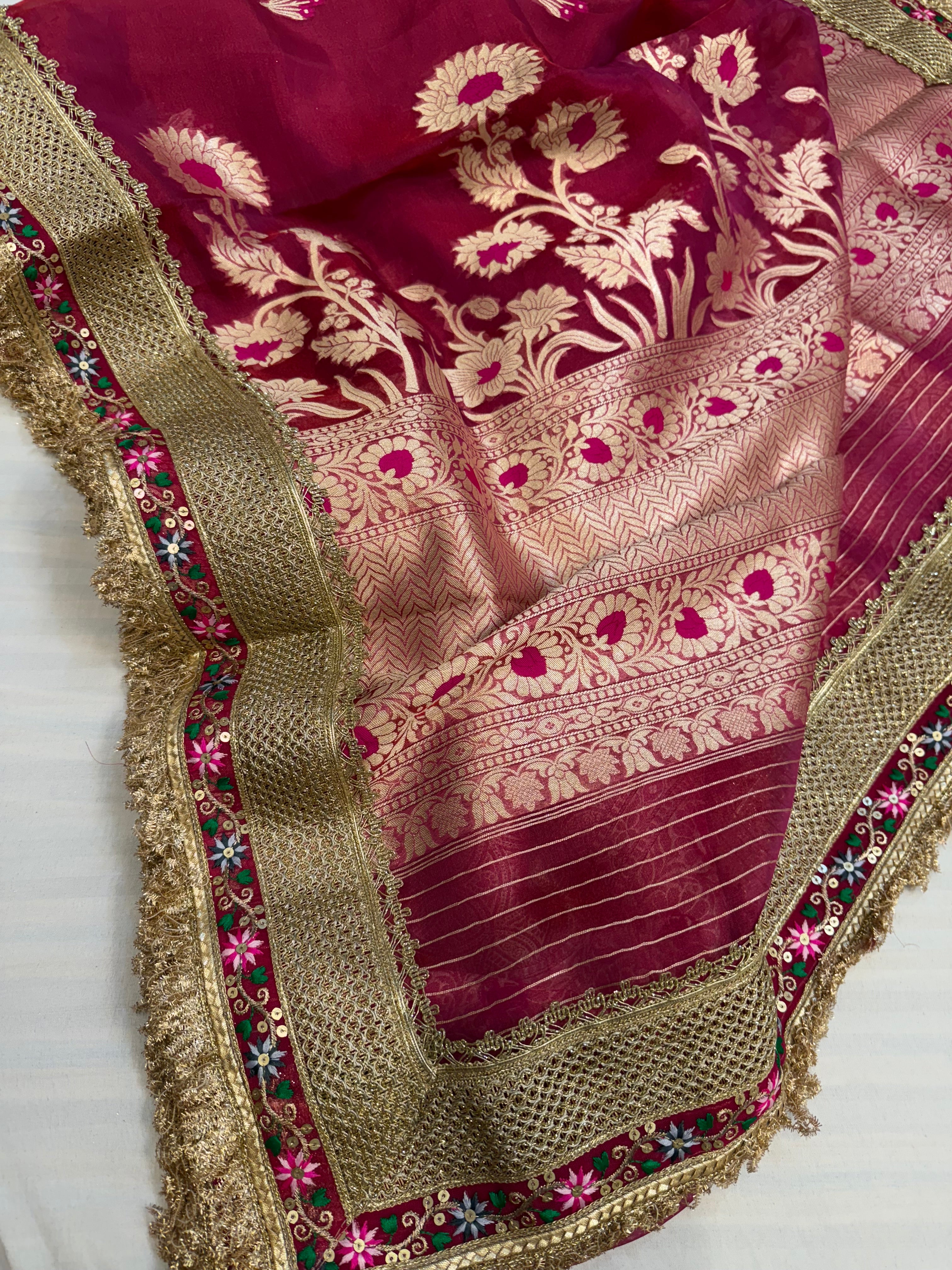 Rani pink maharani tissue silk meenakari kadhwa saree