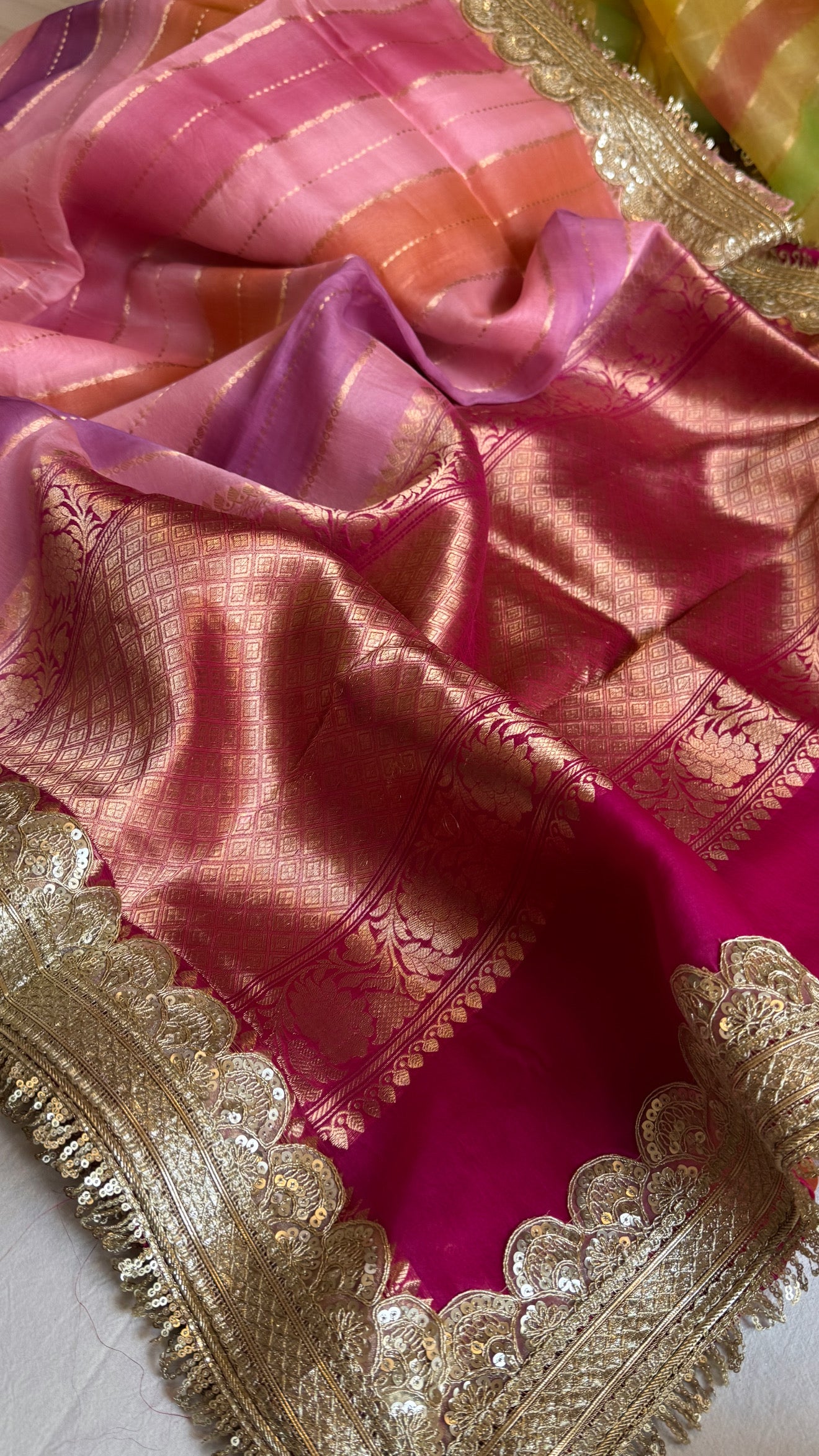 Rangeela kora silk striped kadhwa banarasi saree