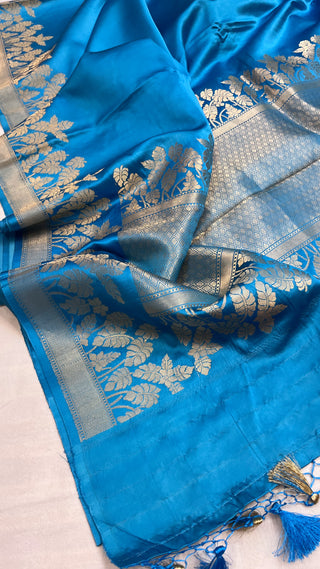 Sea blue mashru silk kadhwa border saree