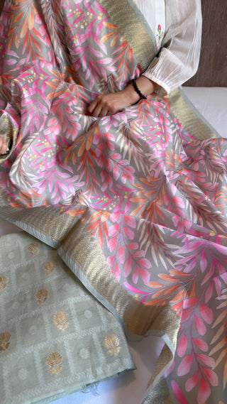 Pink-grey combination mul cotton kadhwa suit set