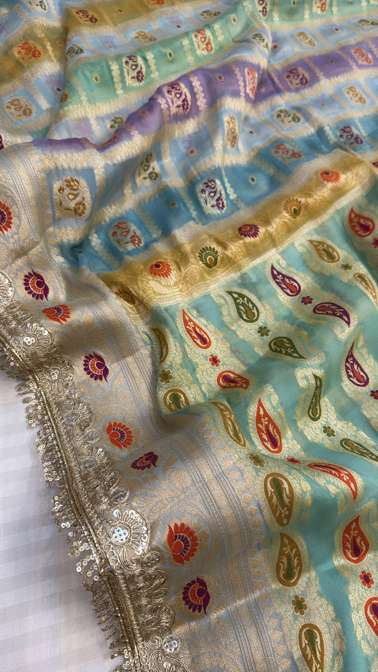 Banarasi chiffon gorgette rangkaat dye kadhwa weaving saree