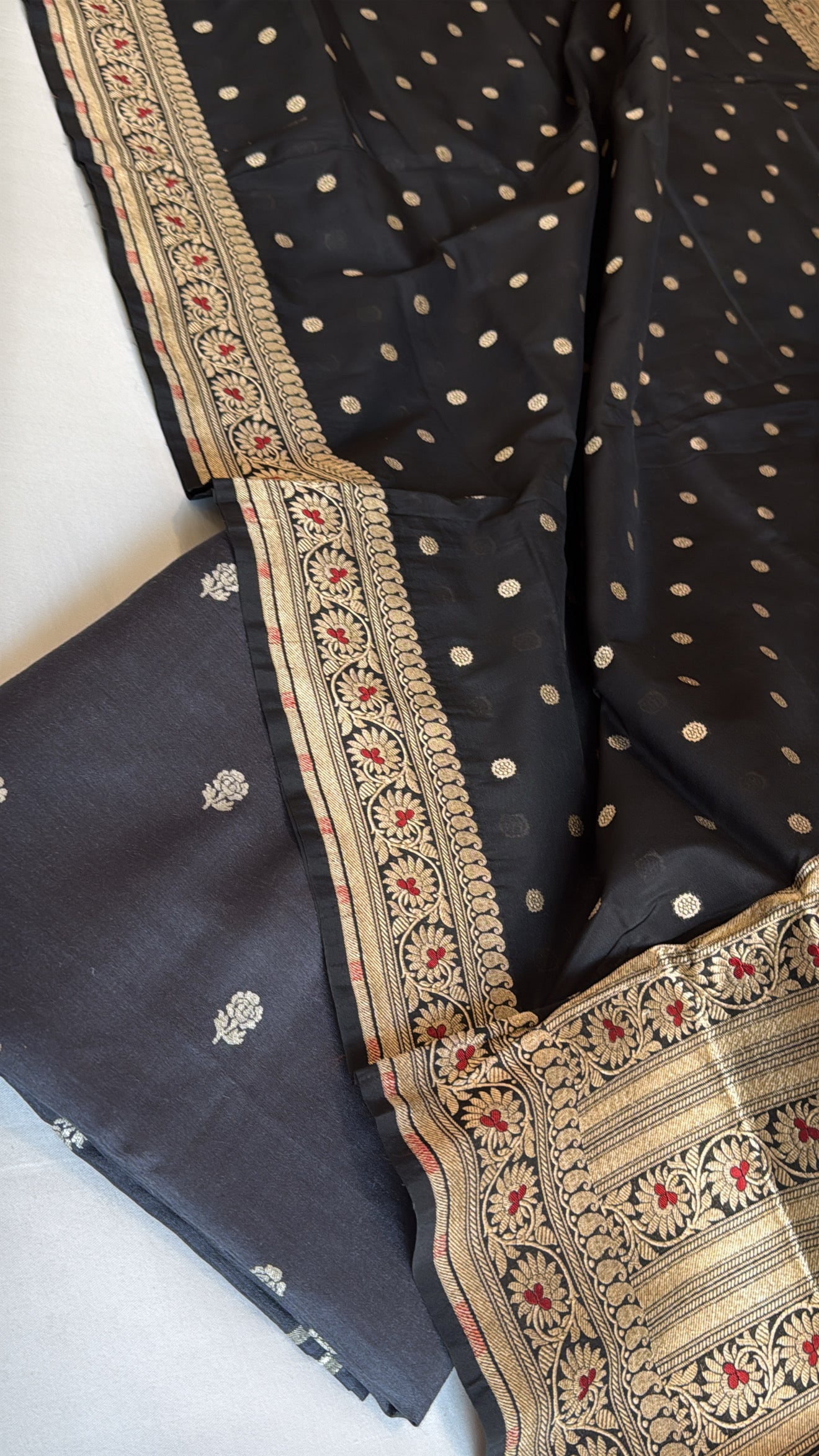 Vivah edit - Charcoal black moonga silk kurta paired katan silk meenakari duppata set