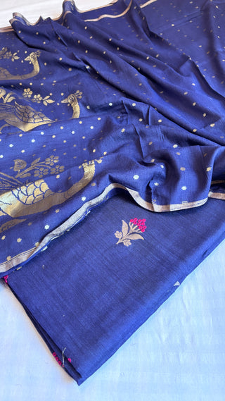 Royal blue moonga silk meenedar suit set