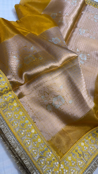 Mustard gold maharani tissue silk meenakari border saree