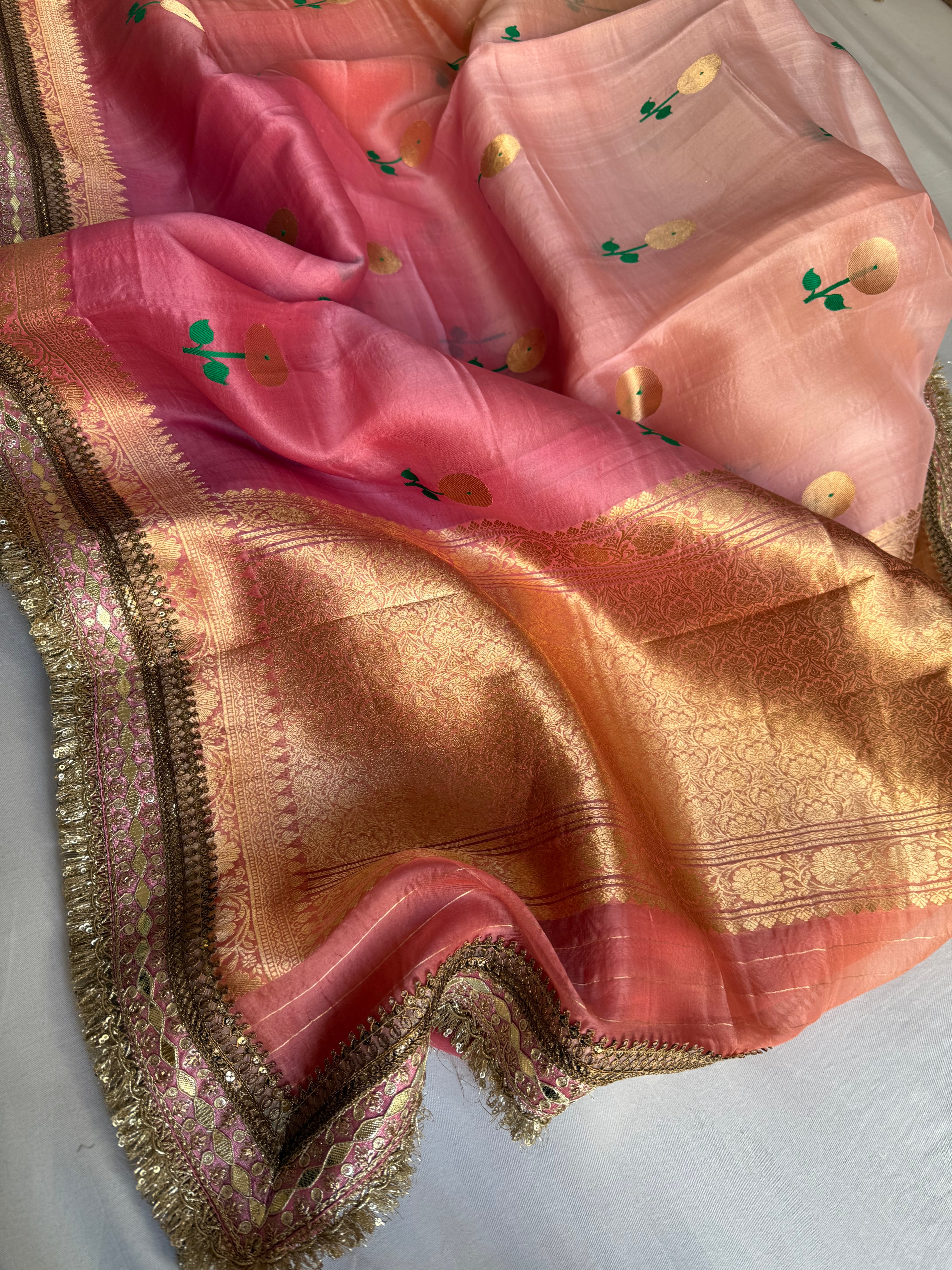 Rang-birangi banarasi kora silk multicoloured shaded saree