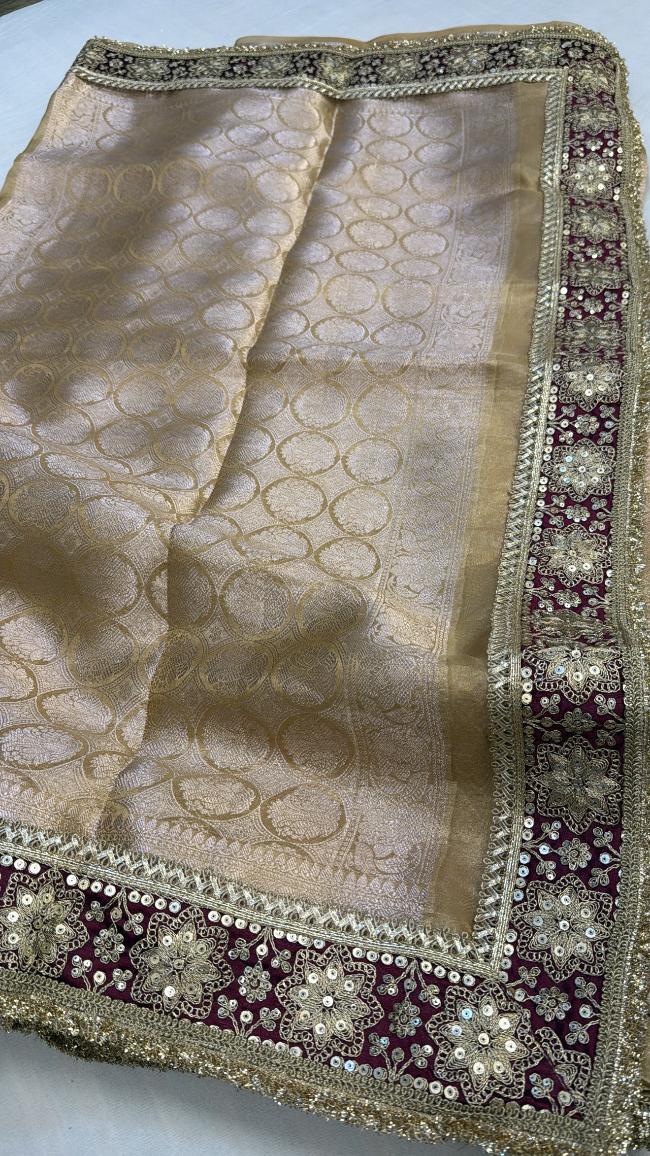Butter gold maharani tissue silk kadhwa gotapatti saree