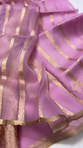 Pure banarasi blush pink kora silk kadhwa saree with kadhwa handwoven buti