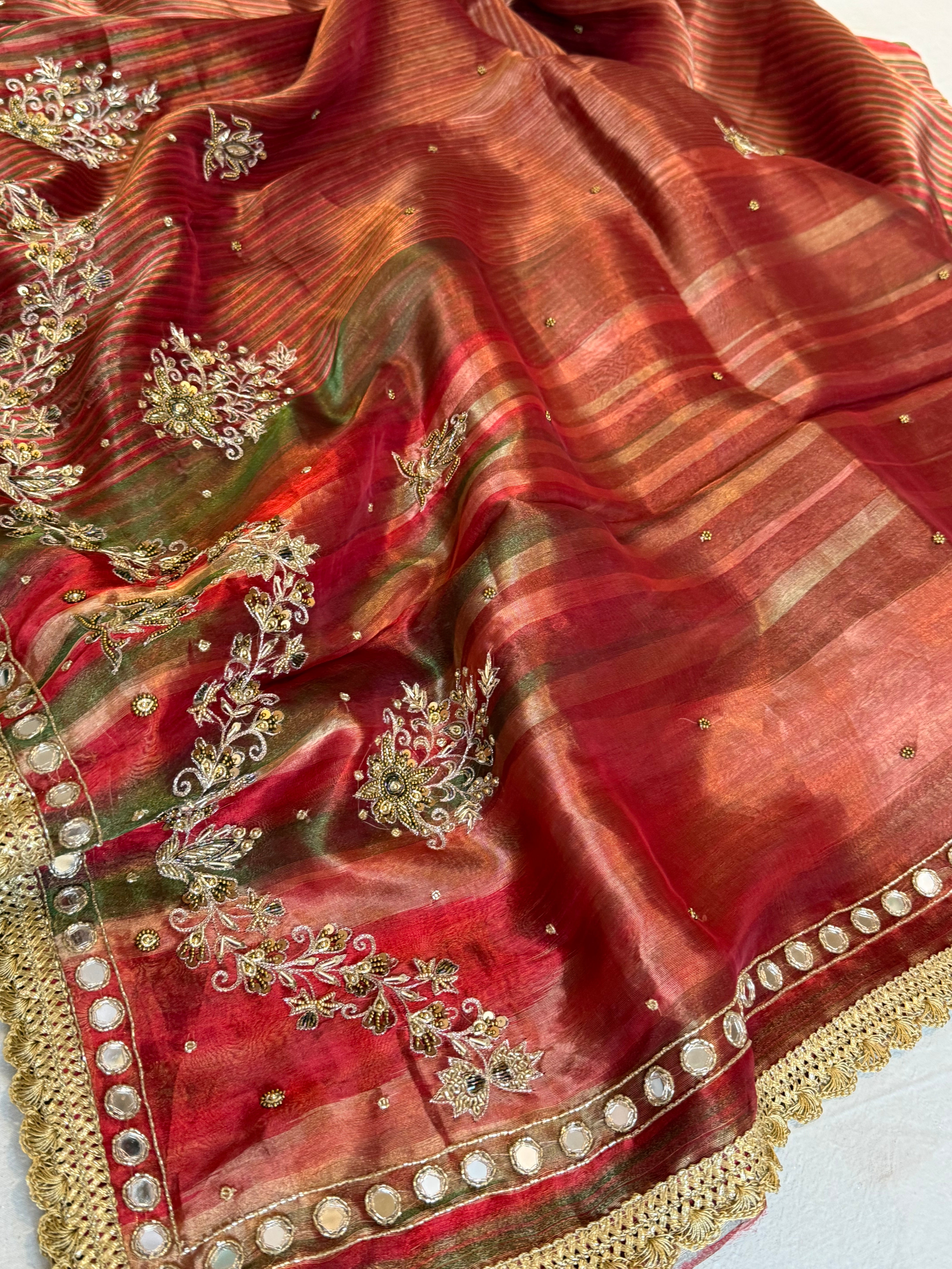 Hathi , ghoda aur palki wali saree - Husn tissue silk hand embroidered kadhwa saree