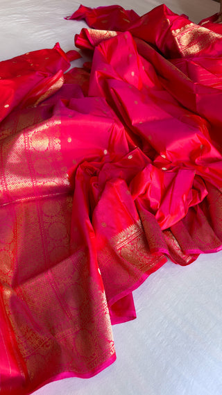 Banarasi fuschia pink katan silk kadhwa suit set