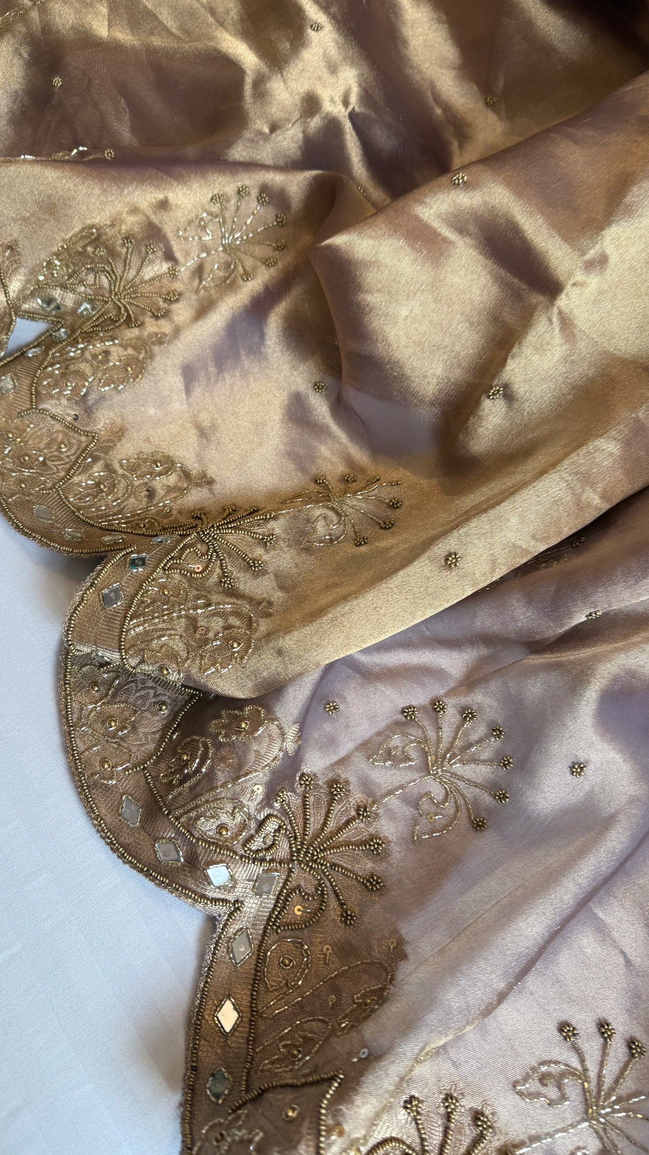 Husn soft lavender tissue silk heavy hand embroidered saree