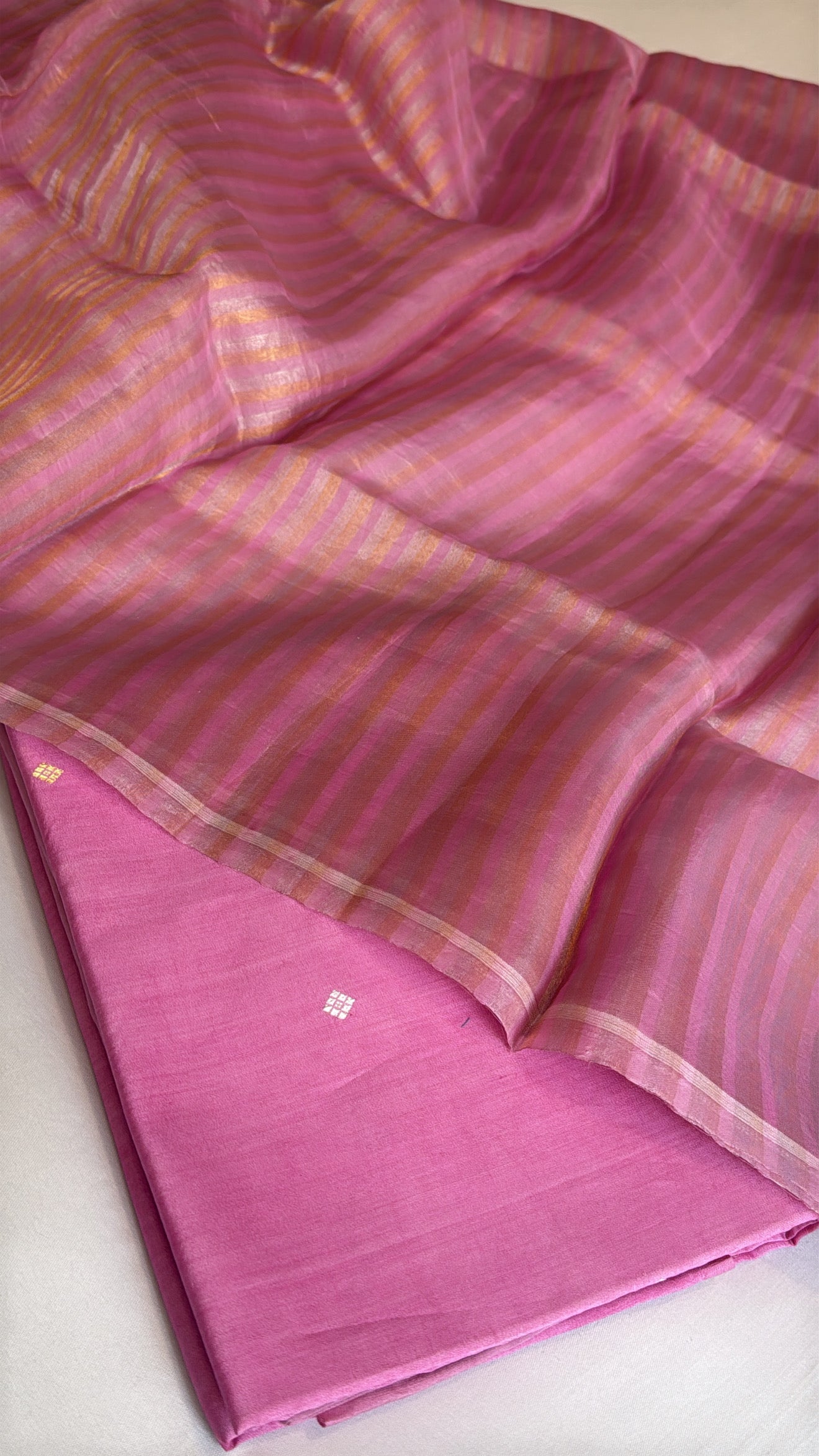 Vivah edit - Blush pink chiniya silk kadhwa buti kurta paired with kora tissue striped duppata set