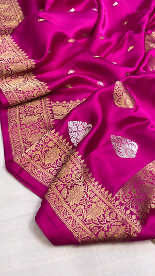 Hot pink mashru silk kadhwa buti saree