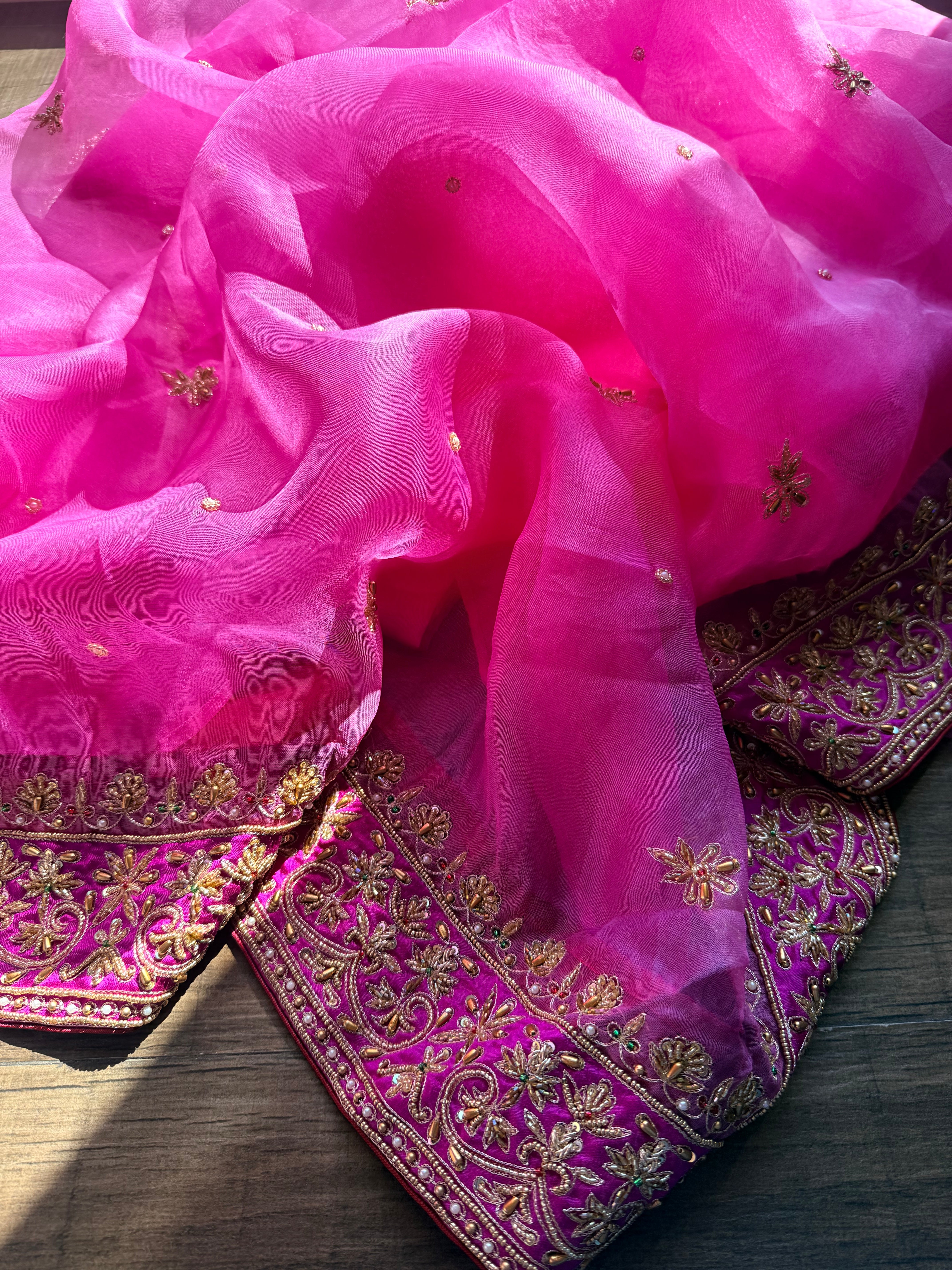 Gulab ki pankhuri banarasi kora silk hand embroidered saree