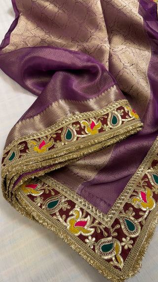 Midnight purple maharani tissue silk meenakari border saree