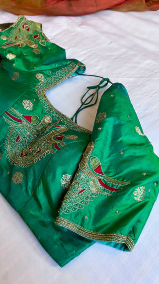 Sitara parrot green stitched hand embroidered blouse piece                 SIZE - 36 to 38