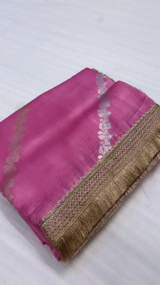 Lotus pink shade leela kora silk jungla saree