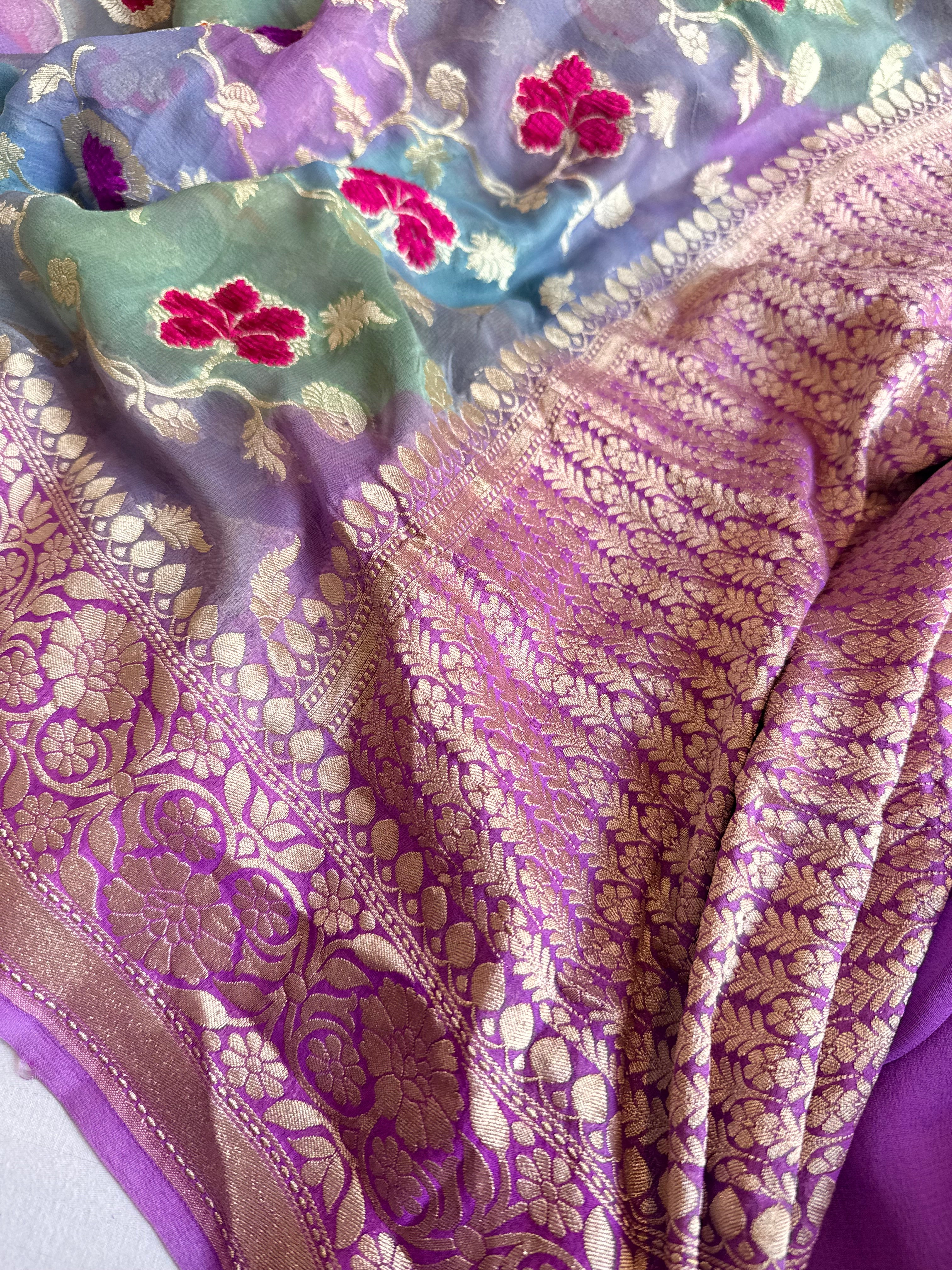 Fusion edit - Banarasi gorgette velvet meenakari kadhwa saree