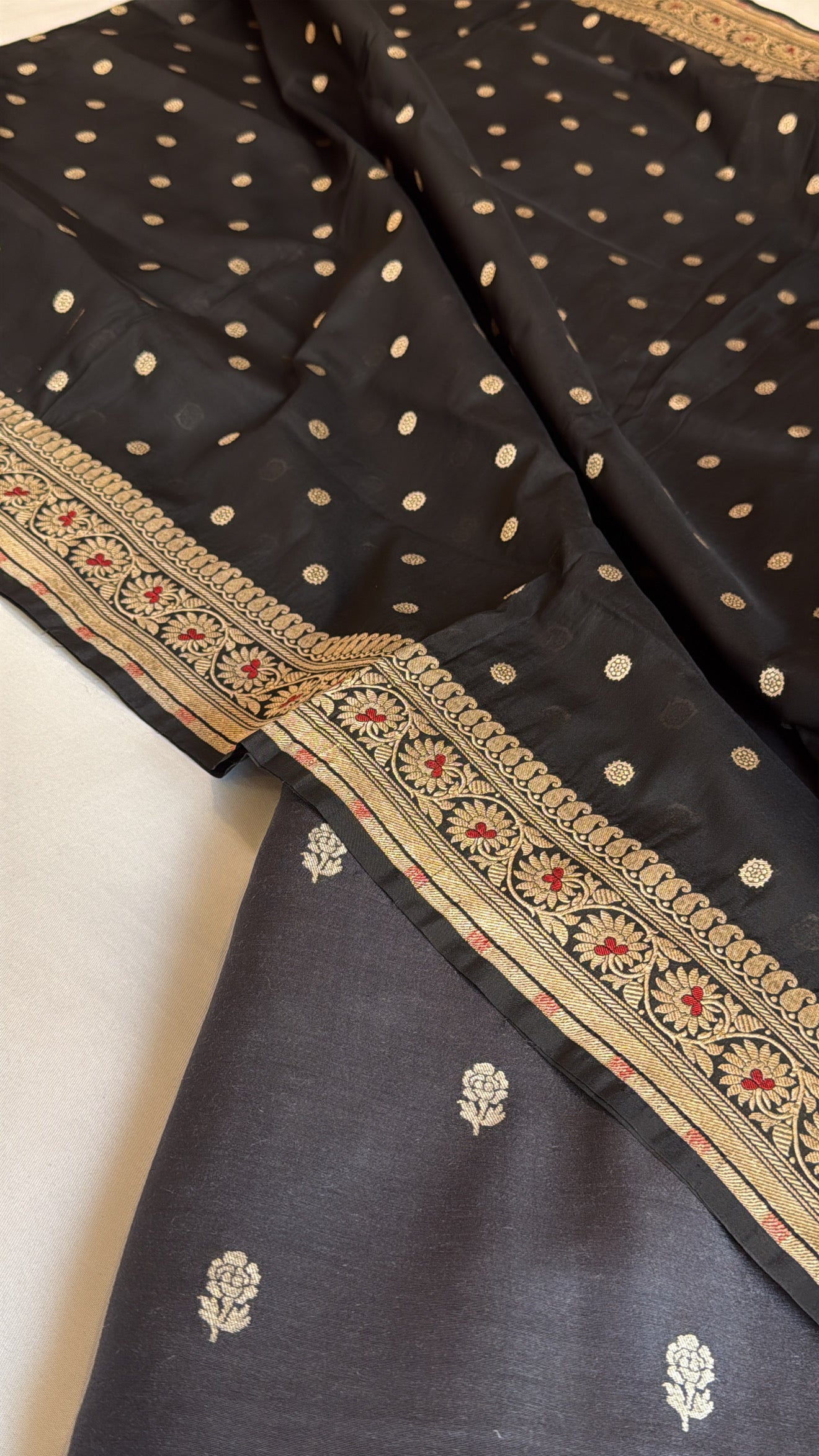 Vivah edit - Charcoal black moonga silk kurta paired katan silk meenakari duppata set