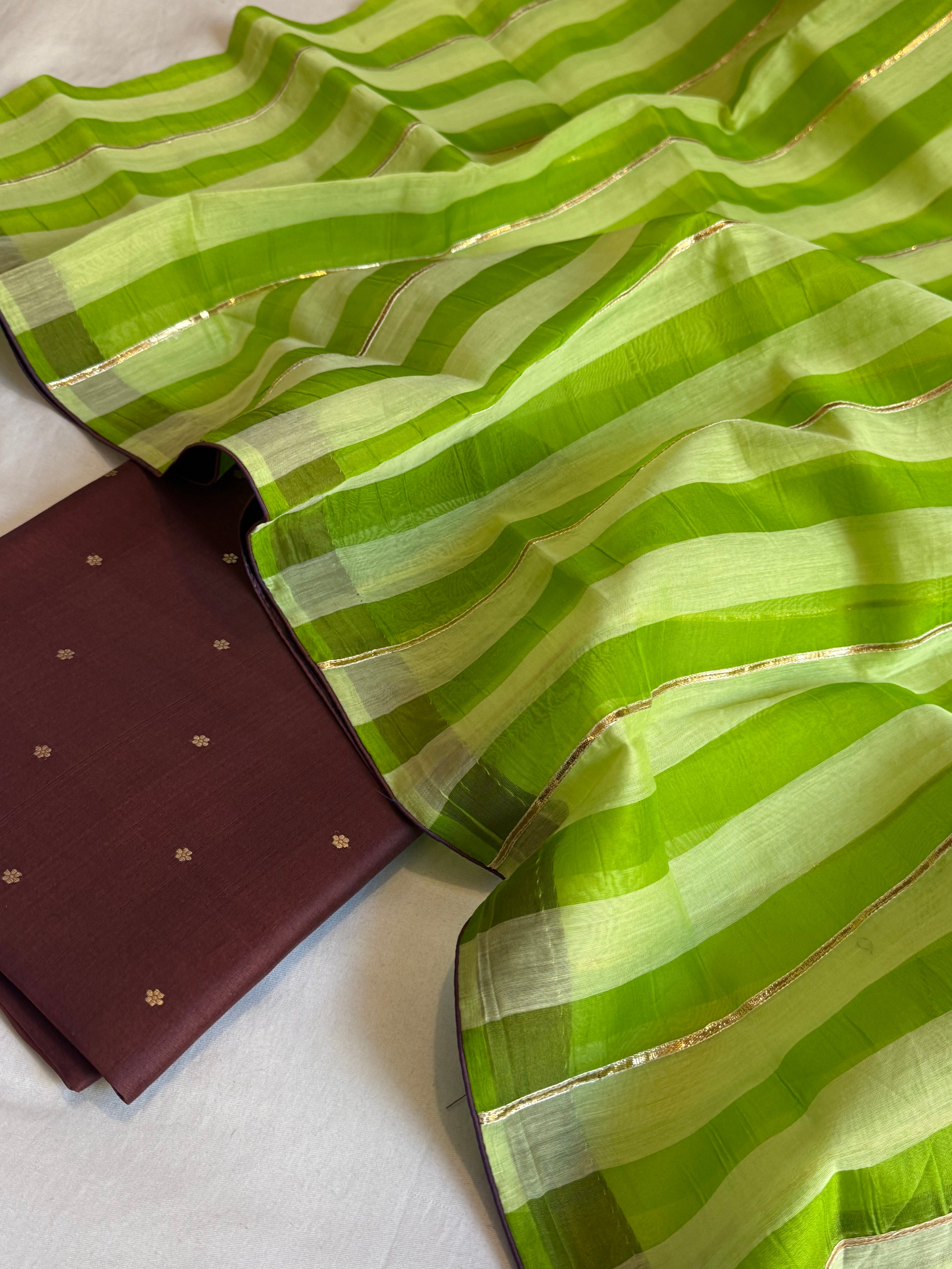 Banarasi kora silk striped suit set