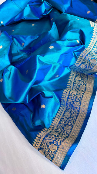 Banarasi royal ink blue dhup chao effect katan kadhwa silk suit set