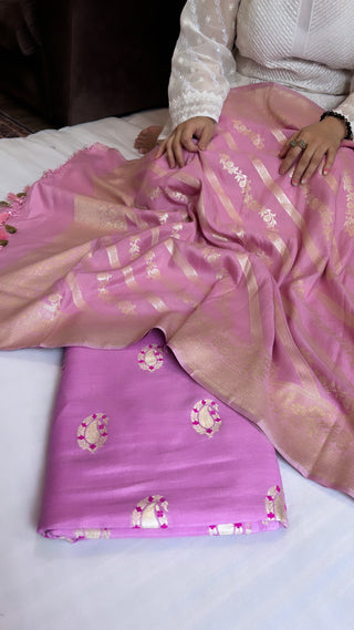 Blushing pink moonga silk meenedar suit set