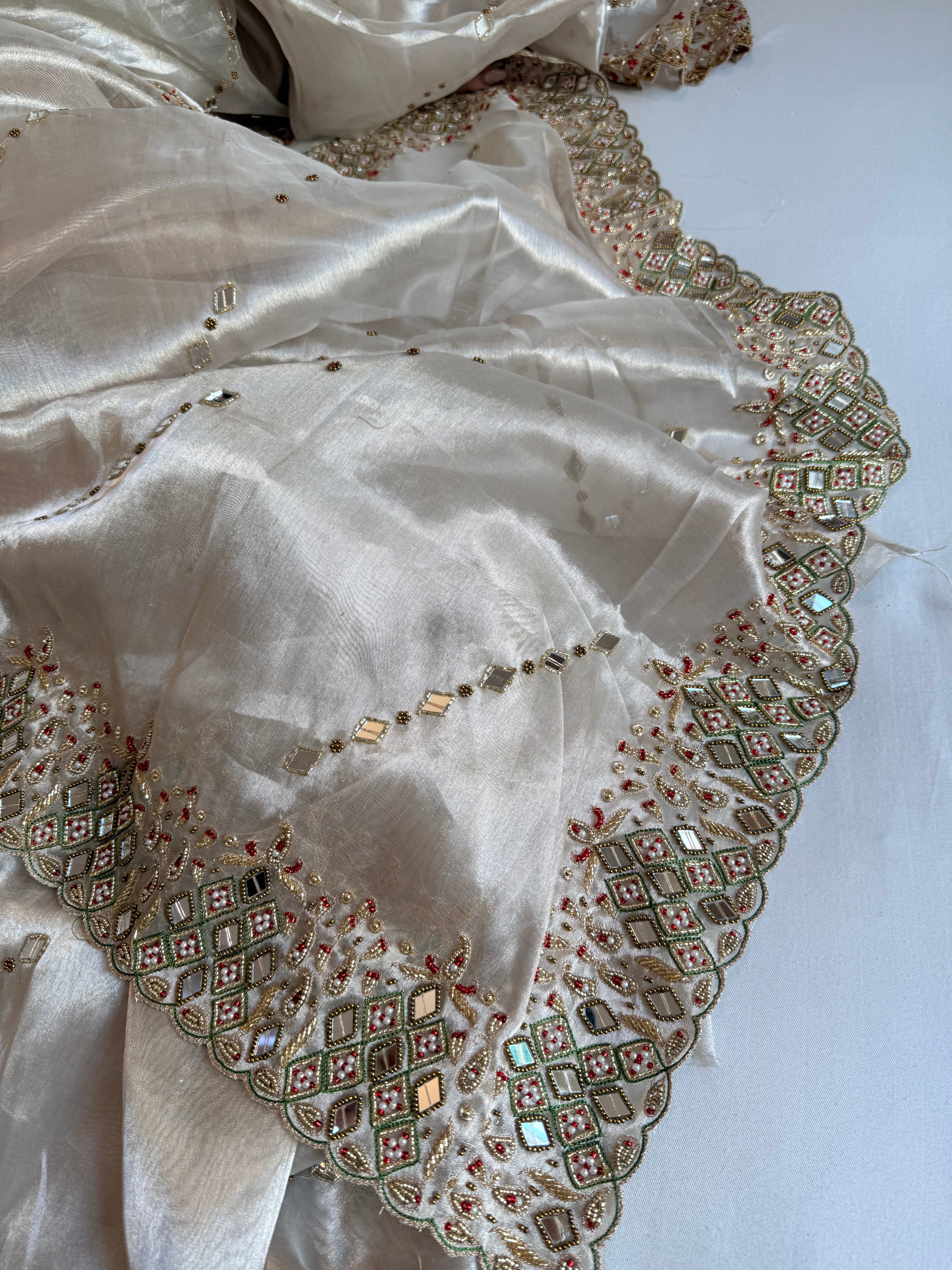 Jheel edit tissue silk diamond hand embroidered kadhwa saree