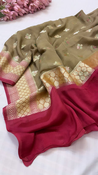 Banarasi gorgette red-beige contrast kadhwa duppata