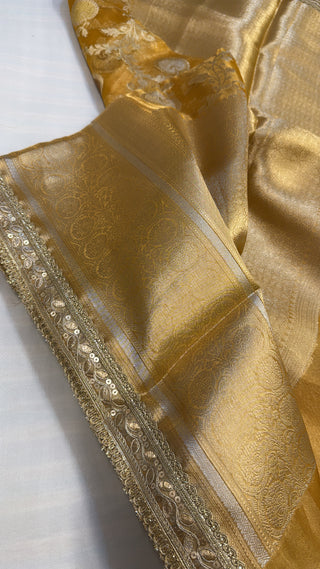 Maharani haldi yellow tissue silk kadhwa jungla saree