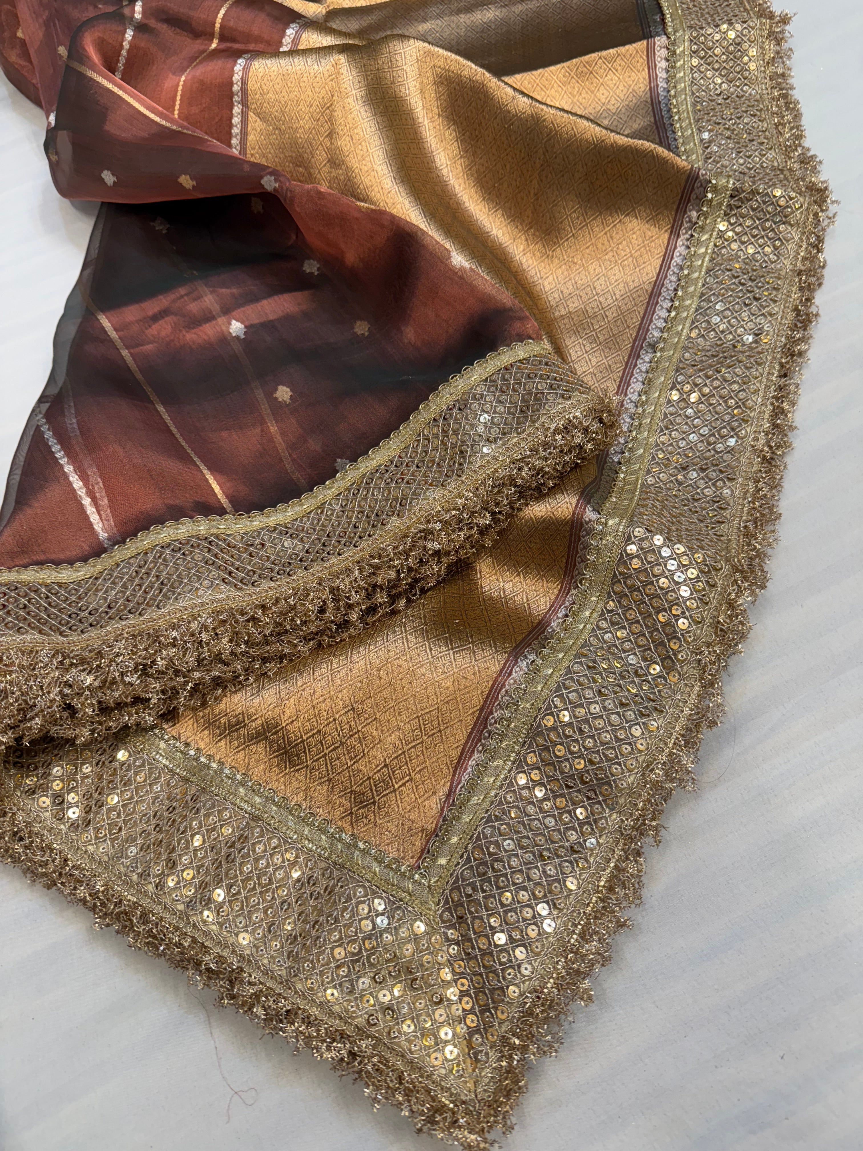 Bronze maharani tissue silk kadhwa buti saree