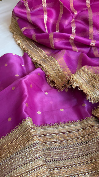 Magenta purple kora silk gotapatti kadhwa suit set