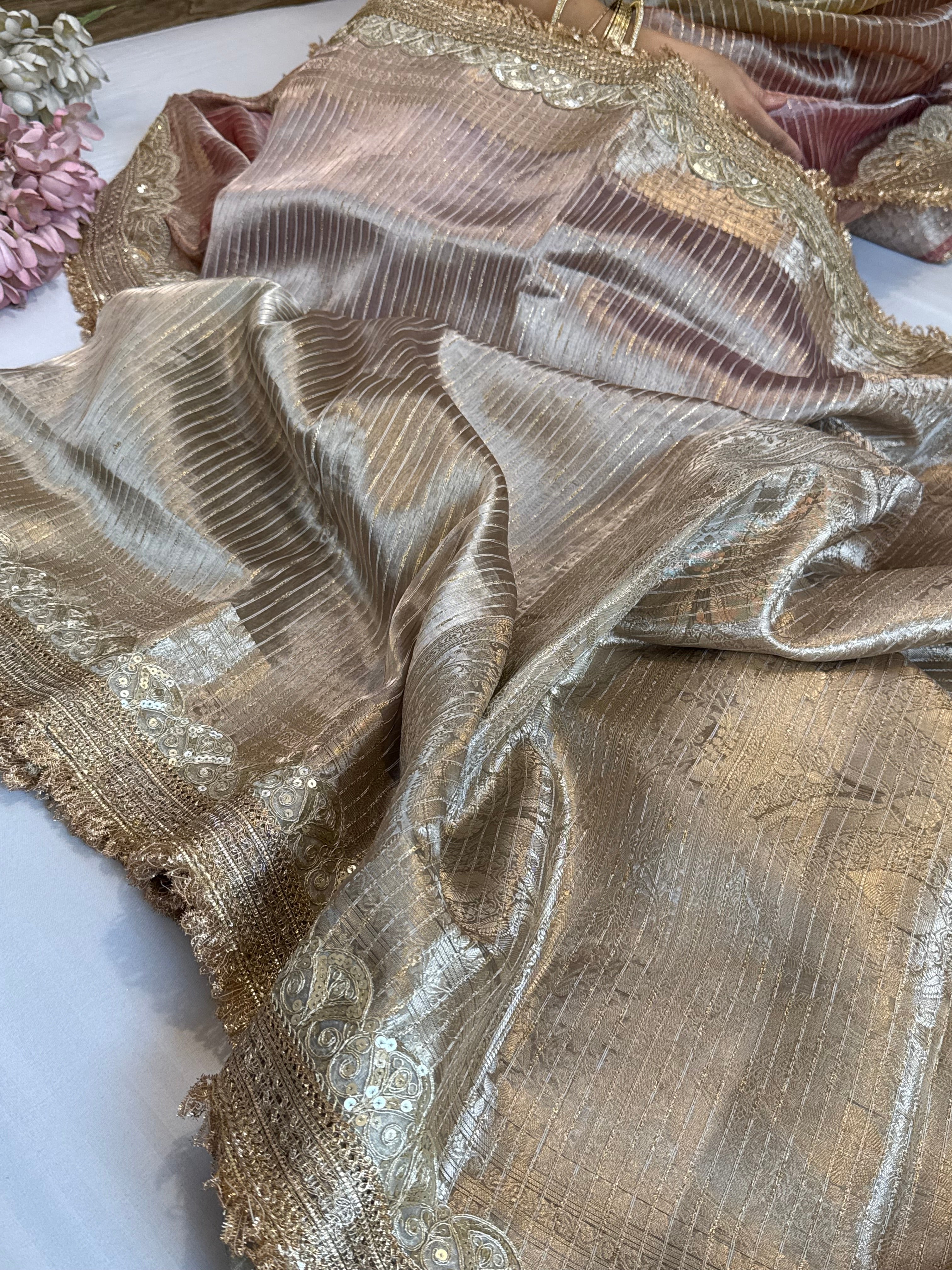 Maharani rang birangi tissue silk zari striped kadhwa saree
