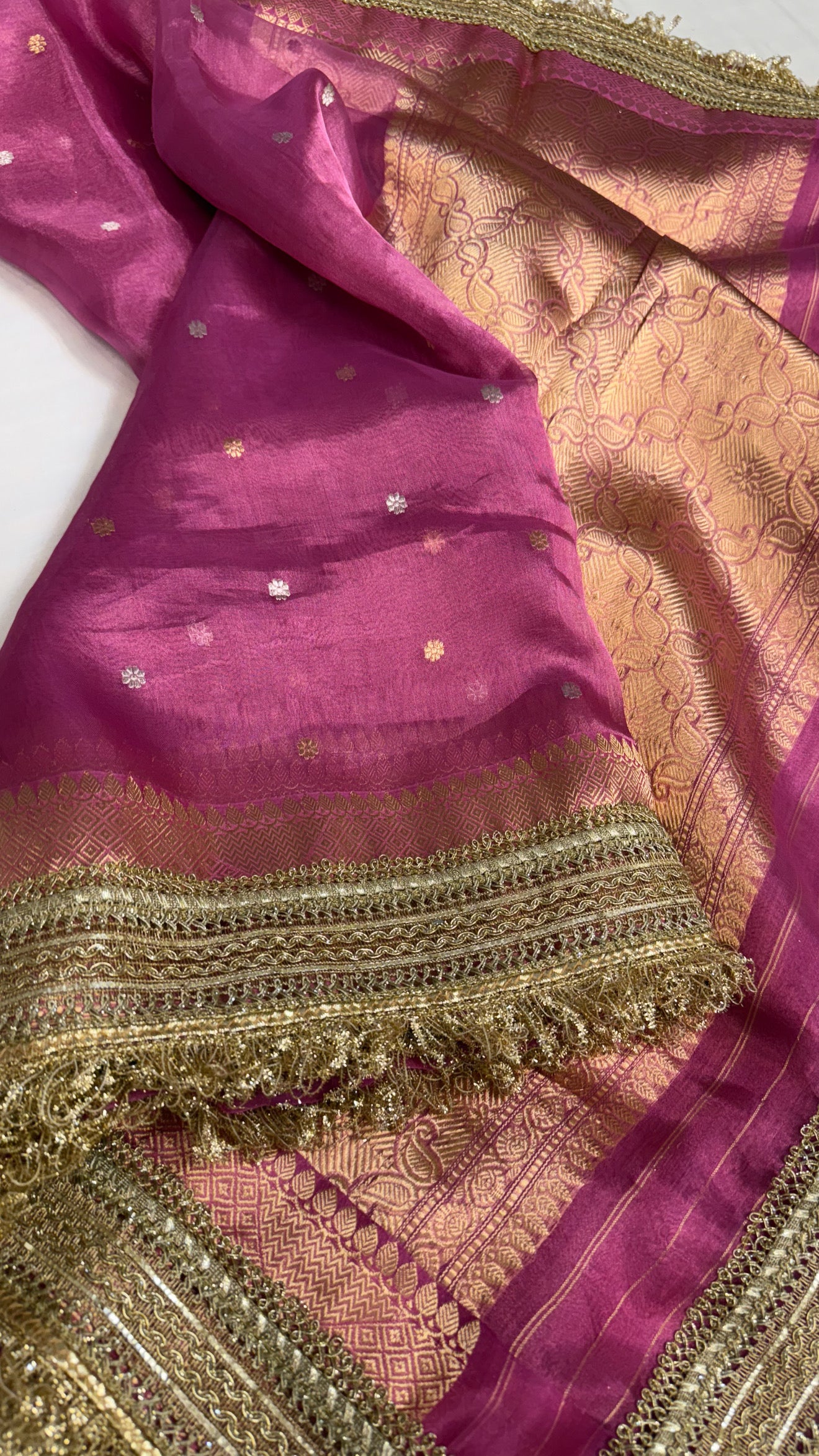 Maharani violet purple tissue silk kadhwa buti saree